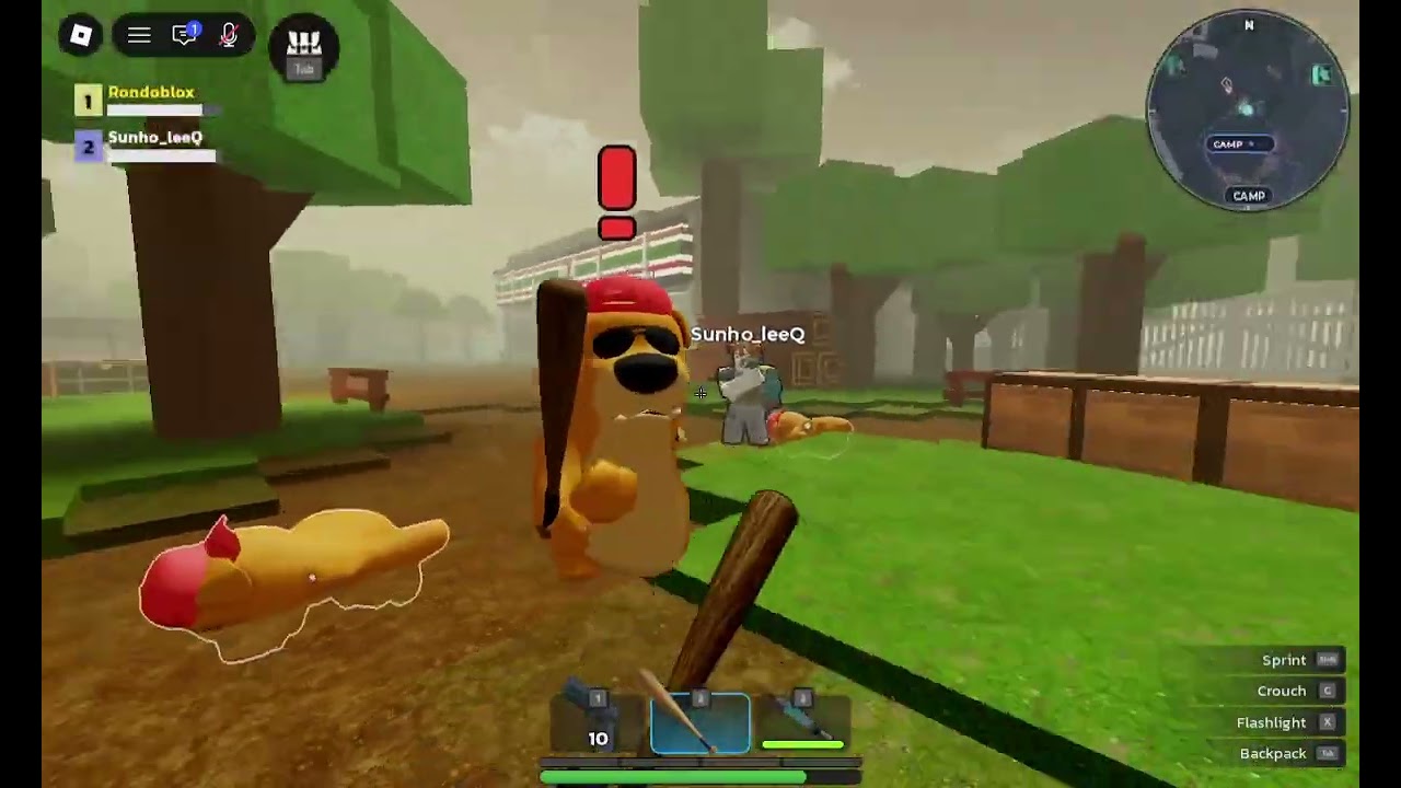 A hostile dog stands its ground facing the player while a downed dog lies outlined on the ground nearby in Plunder
